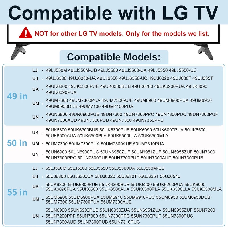 Maozhren 49" 50" 55" TV Stand for LG TV Legs for 55UJ6300 55UJ6540 55UK6200 55UK6300 55UK6500 55LJ550M 55UM7300 55UN6900 55LJ5550 50UK6500 49UK6300 MAM643660 MEZ64114730 Replacement Legs for LG TV with Screws - Image 2